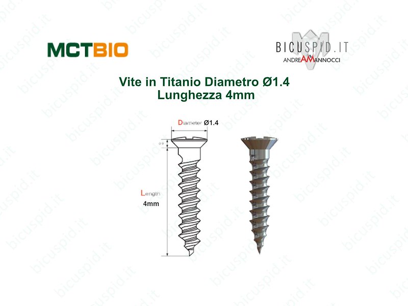Micro viti in titanio diametro  Ø 1,4  lunghezza 4mm -MCTBIO
