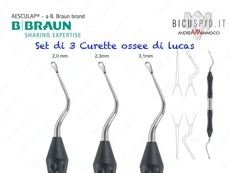 SET  3 CURETTE OSSEE DI LUCAS - AESCULAP