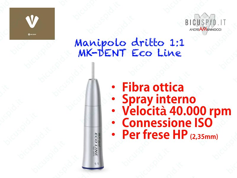 Manipolo Dritto ECO LINE MK-DENT  1:1  CON fibra ottica - per frese HP LE01L