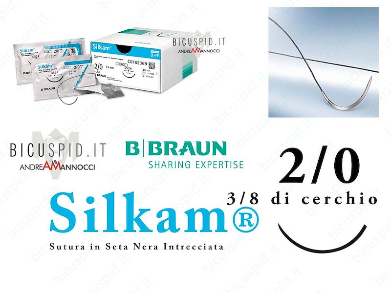 SILKAM NERO 2/0 - 3/8 di CERCHIO - Suture chirurgiche in Seta naturale, non assorbibile 