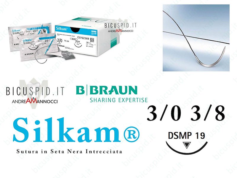 SILKAM NERO 3/0 - 3/8 di CERCHIO - Suture chirurgiche in Seta naturale, non assorbibile 