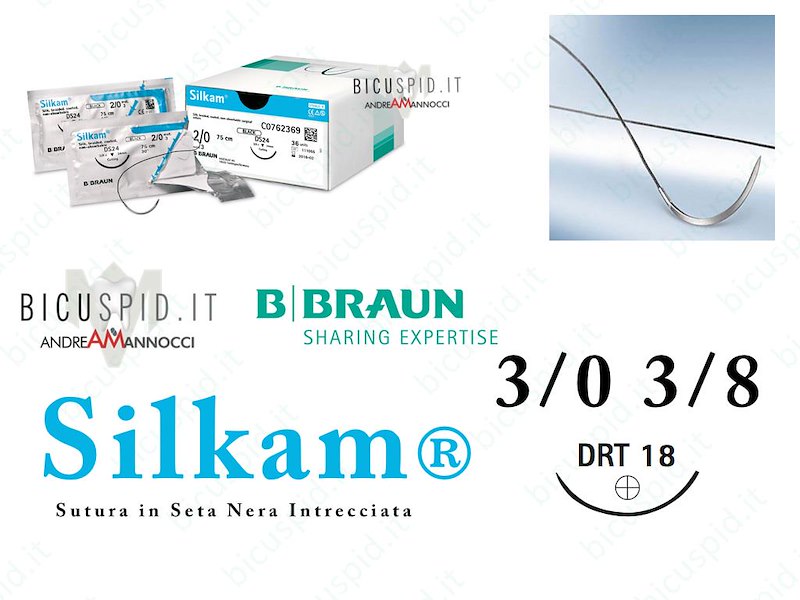Silkam Nero 3/0 - 3/8 di Cerchio - Suture Chirurgiche in Seta Naturale, non Assorbibile 