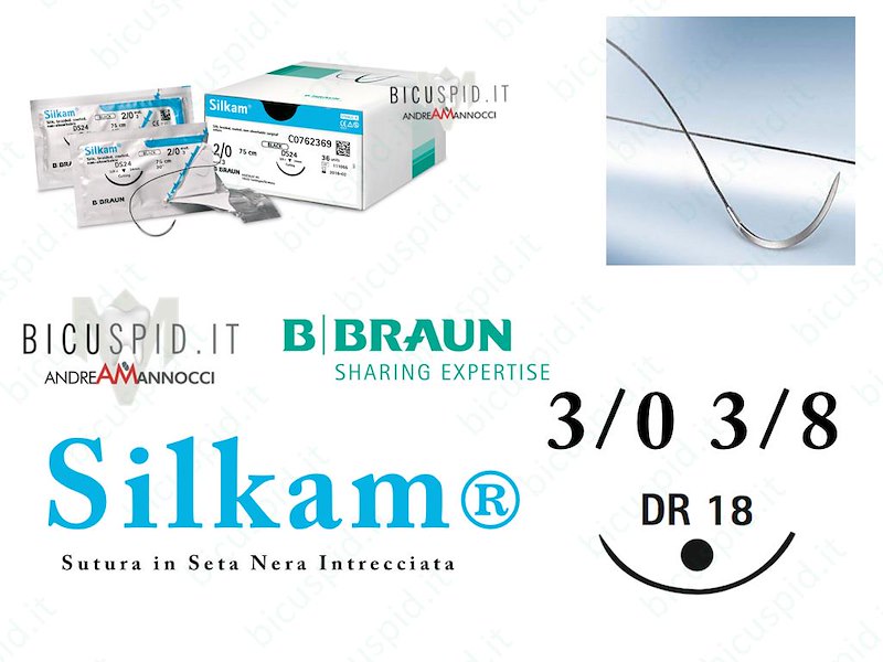 Silkam Nero 3/0 - 3/8 di Cerchio - Suture Chirurgiche in Seta Naturale, non Assorbibile 