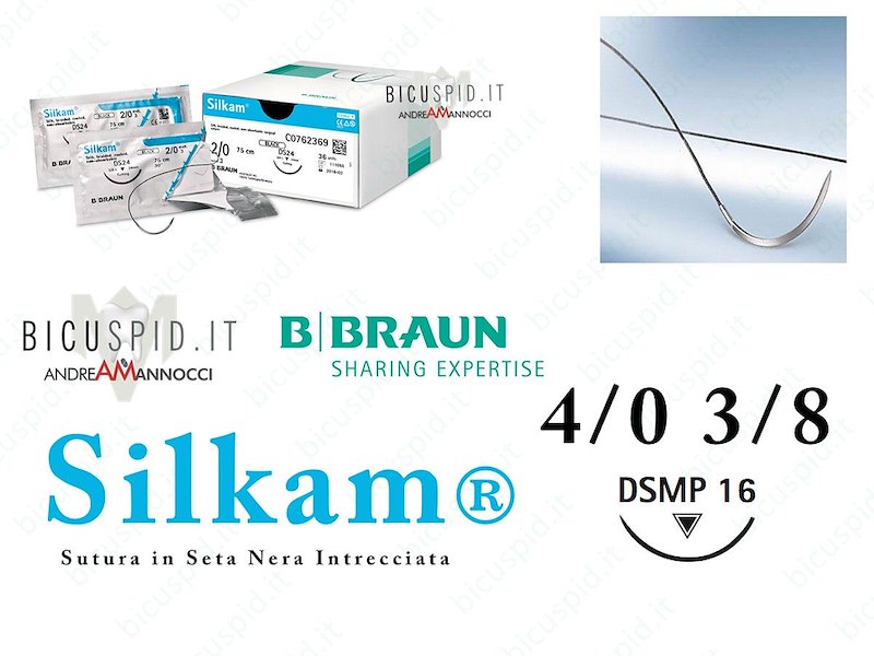 SILKAM NERO 4/0 - 3/8 di CERCHIO - Suture chirurgiche in Seta naturale, non assorbibile 