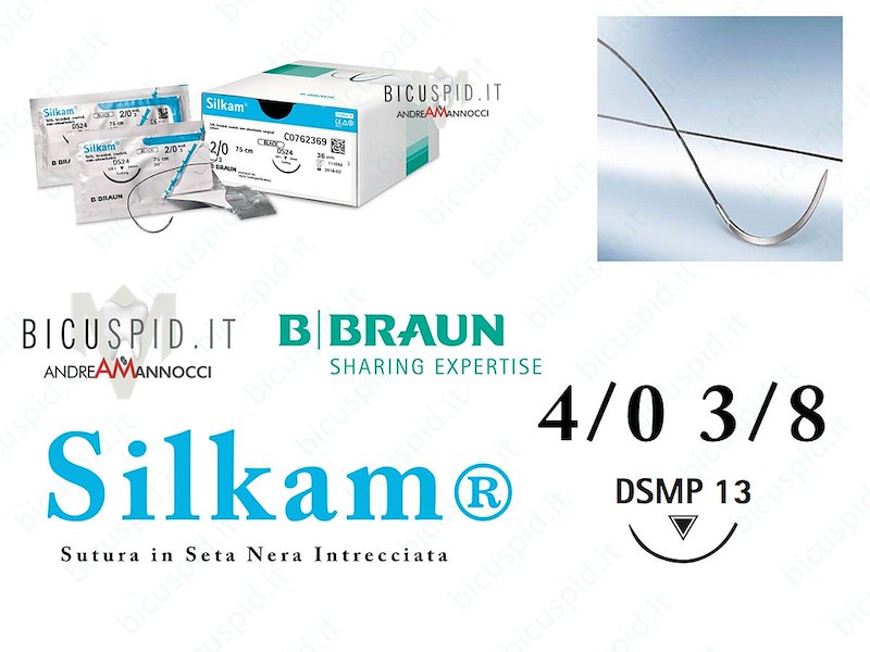 SILKAM NERO 4/0 - 3/8 di CERCHIO - Suture chirurgiche in Seta naturale, non assorbibile 