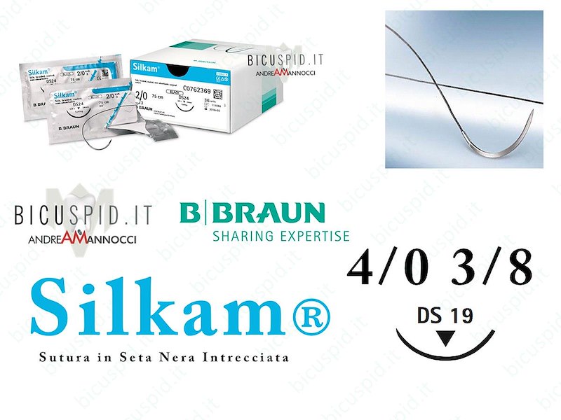 SILKAM NERO 4/0 - 3/8 di CERCHIO - Suture chirurgiche in Seta naturale, non assorbibile 