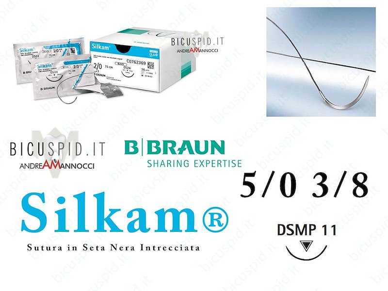 SILKAM NERO 5/0 - 3/8 di CERCHIO - Suture chirurgiche in Seta naturale, non assorbibile 