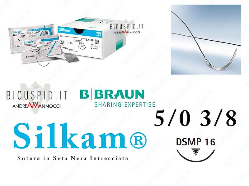 SILKAM NERO 5/0 - 3/8 di CERCHIO - Suture chirurgiche in Seta naturale, non assorbibile 
