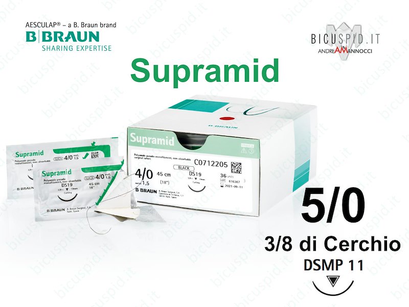 Supramid 5/0 - 3/8 di Cerchio - Suture Chirurgiche non Assorbibili Pseudo - Monofilamento BBraun