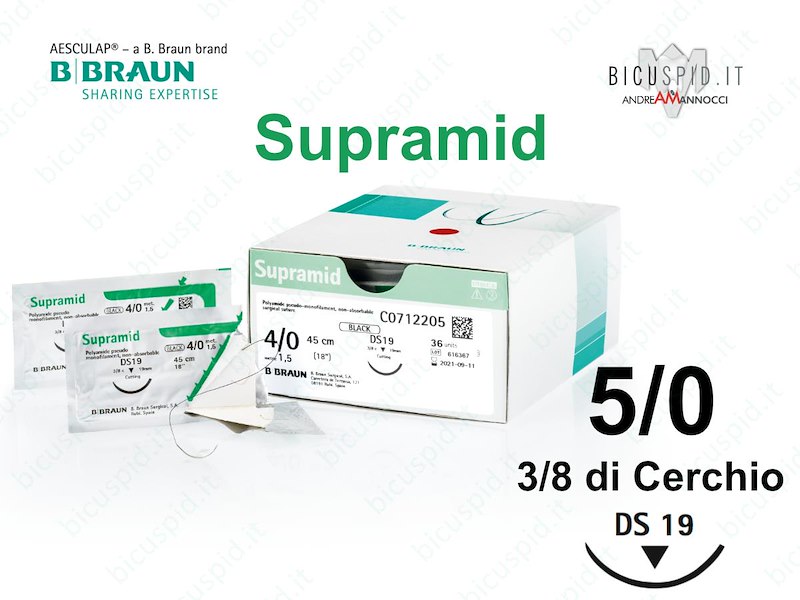 Supramid 5/0 - 3/8 di Cerchio - Suture Chirurgiche non Assorbibili Pseudo - Monofilamento BBraun