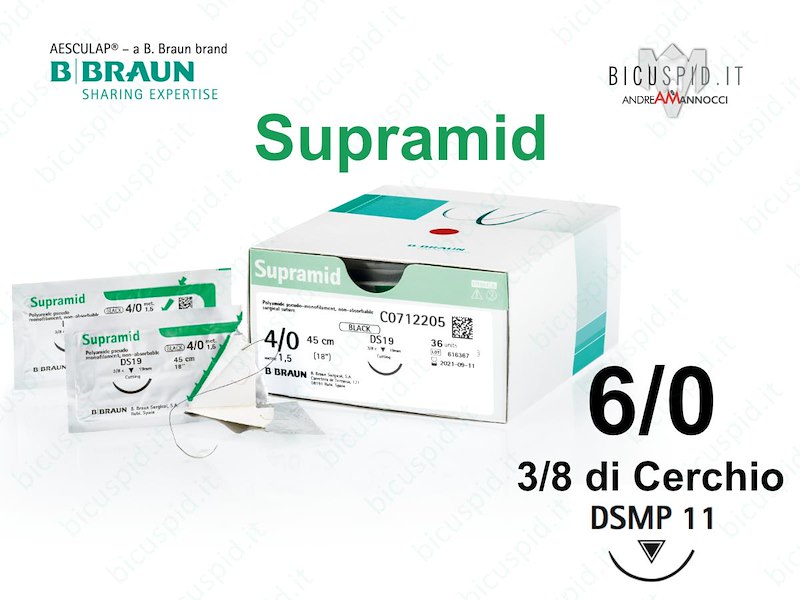 Supramid 6/0 - 3/8 di Cerchio - Suture chirurgiche non assorbibili Pseudo Monofilamento  BBraun
