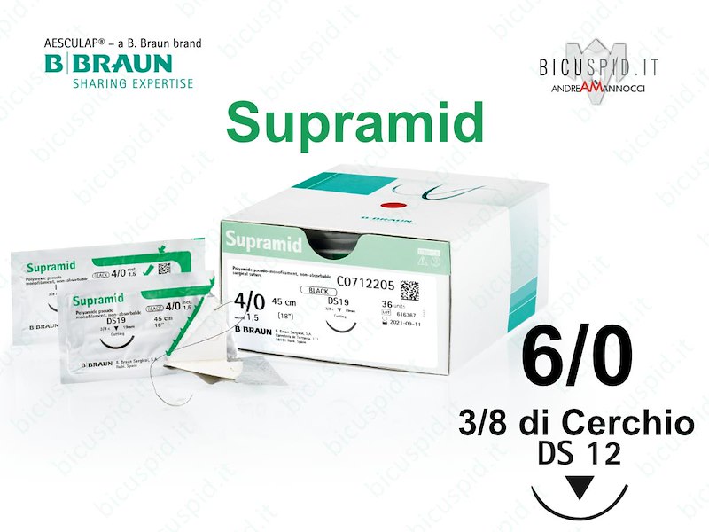 Supramid 6/0 - 3/8 di Cerchio - Suture chirurgiche non assorbibili Pseudo Monofilamento  BBraun