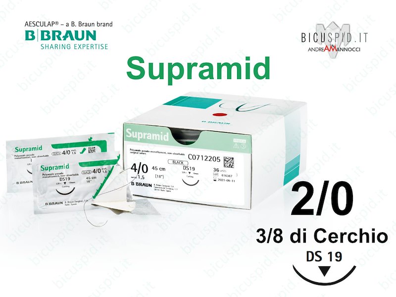Supramid 2/0 - 3/8 di Cerchio - Suture Chirurgiche non Assorbibili Pseudo - Monofilamento BBraun