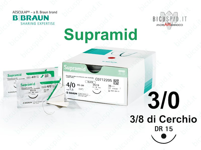 Supramid 3/0 - 3/8 di Cerchio - Suture Chirurgiche non Assorbibili Pseudo - Monofilamento BBraun