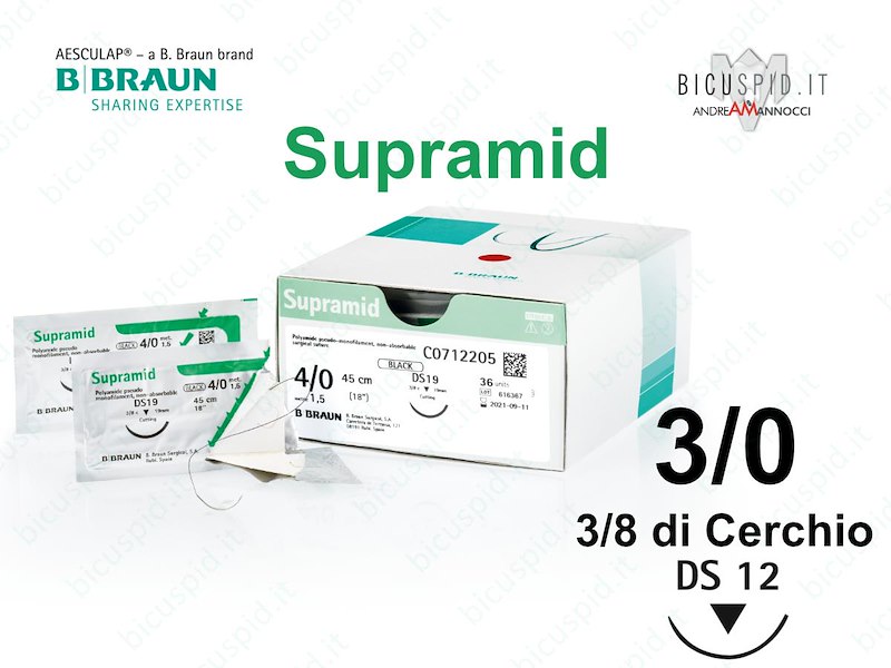 Supramid 3/0 - 3/8 di Cerchio - Suture Chirurgiche non Assorbibili Pseudo - Monofilamento BBraun