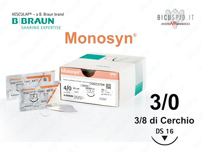 Monosyn 3/0 - 3/8 di Cerchio - Suture chirurgiche Monofilamento Assorbibile