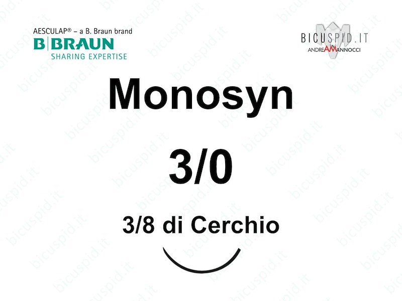 Monosyn 3/0 - 3/8 di Cerchio - Suture chirurgiche Monofilamento Assorbibile per l'odontoiatria e la chirurgia estetica BBraun 