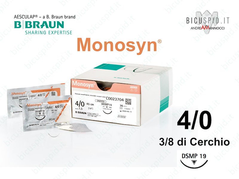 Monosyn 4/0 - 3/8  di Cerchio - Suture Chirurgiche Monofilamento Assorbibile per l'Odontoiatria e la Chirurgia Estetica BBraun 