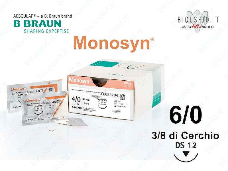 Monosyn 6/0 - 3/8  di Cerchio - Suture chirurgiche Monofilamento Assorbibile per l'Odontoiatria e la Chirurgia Estetica BBraun  