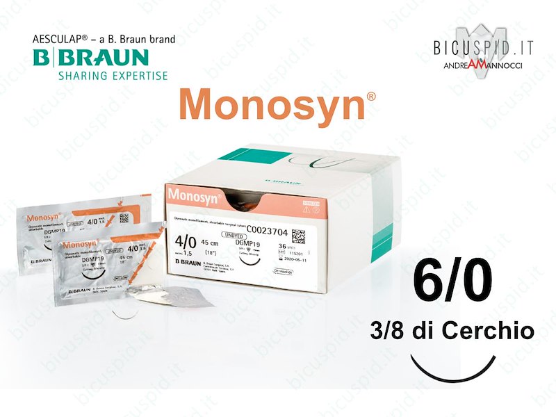 Monosyn 6/0 - 3/8  di Cerchio - Suture chirurgiche Monofilamento Assorbibile per l'Odontoiatria e la Chirurgia Estetica BBraun  