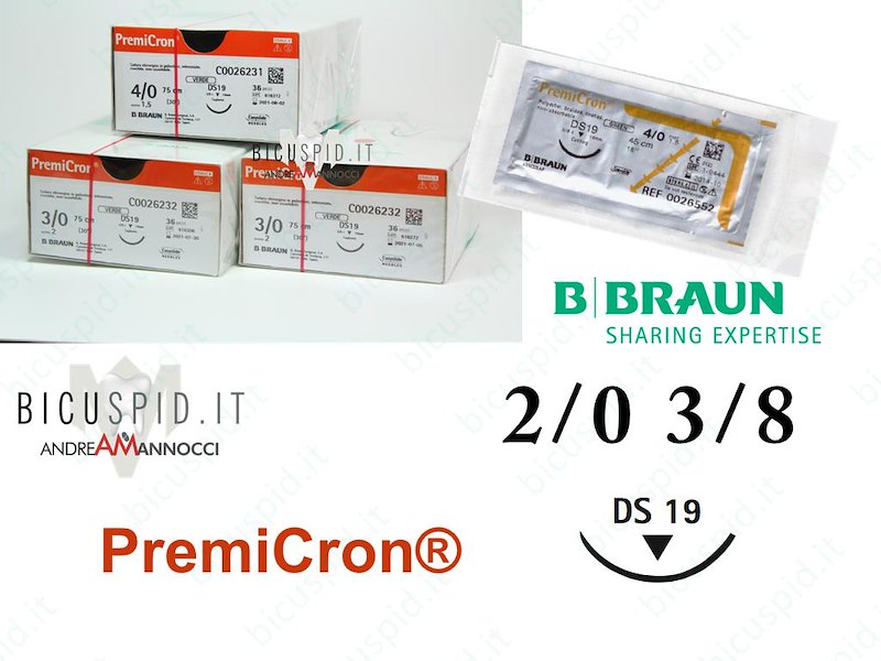 Premicron 2/0 - 3/8 di Cerchio - Suture chirurgiche intrecciate non assorbibili in poliestere 