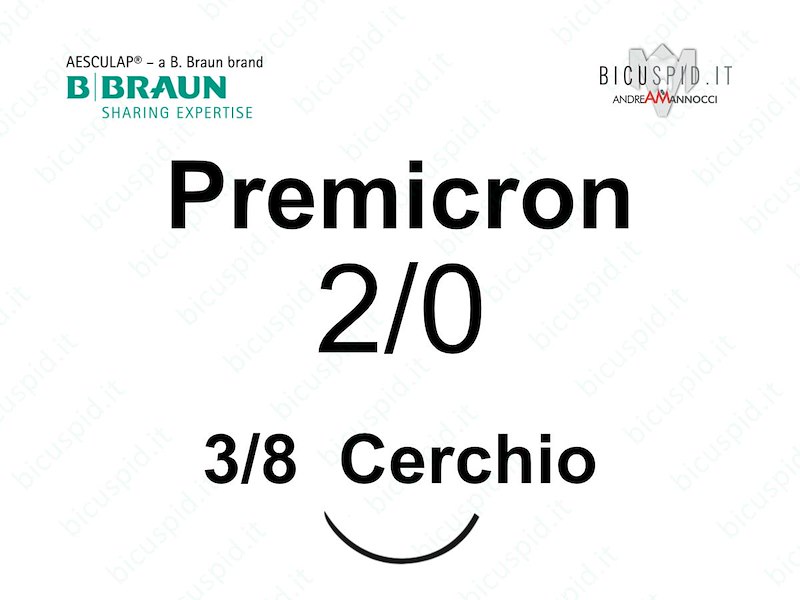 Premicron 2/0 - 3/8 di Cerchio - Suture chirurgiche intrecciate non assorbibili in poliestere 