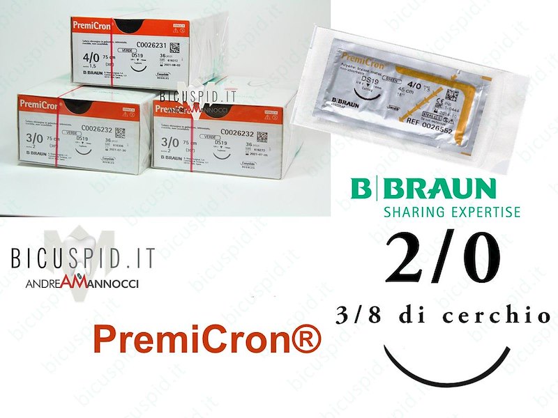 Premicron 2/0 - 3/8 DI CERCHIO - Suture chirurgiche intreciate non assorbibili in poliestere 