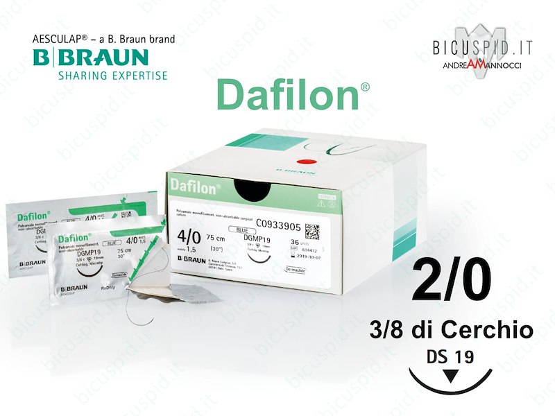 Dafilon 2/0 - 3/8 di Cerchio - Suture chirurgiche Monofilamento non assorbibile in poliammide BBarun