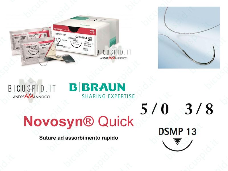 Novosyn Quick 5/0 - 3/8 di Cerchio - Suture Chirurgiche Intrecciate in PGLA a Rapido Assorbimento