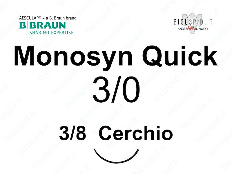 Monosyn Quick 3/0 - 3/8 di Cerchio - Sutura Chirurgica Monofilamento ad Assorbimento Rapido