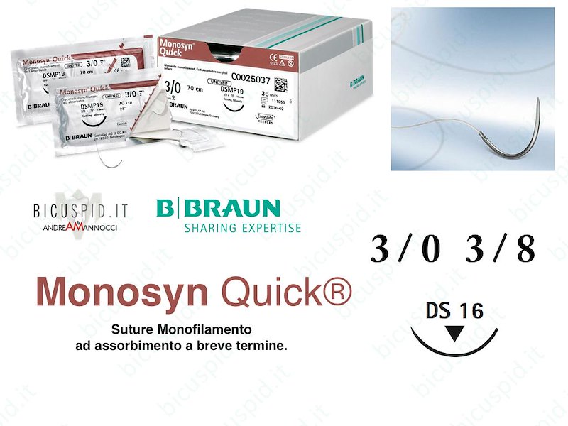 Monosyn Quick 3/0 - 3/8 di Cerchio - Sutura Chirurgica Monofilamento ad Assorbimento Rapido