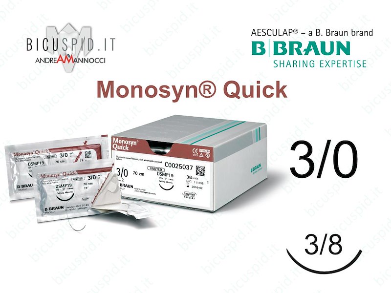 Monosyn Quick 3/0 - 3/8 di Cerchio - Sutura Chirurgica Monofilamento ad Assorbimento Rapido