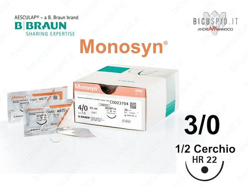 Monosyn 3/0 - 1/2 Cerchio - Suture chirurgiche Monofilamento Assorbibile  per l'odontoiatria e la chirurgia estetica