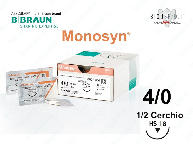 Monosyn 4/0 - 1/2 Cerchio - Suture Chirurgiche Monofilamento Assorbibile per l'odontoiatria e la chirurgia estetica