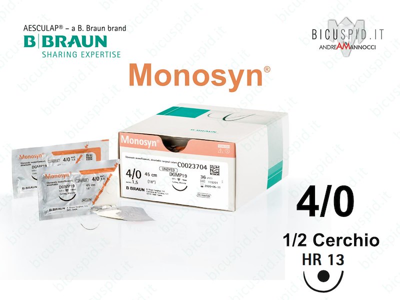 Monosyn 4/0 - 1/2 Cerchio - Suture Chirurgiche Monofilamento Assorbibile per l'odontoiatria e la chirurgia estetica
