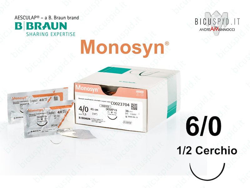 Monosyn 6/0 - 1/2 Cerchio - Suture chirurgiche Monofilamento Assorbibile per l'Odontoiatria e la Chirurgia Estetica