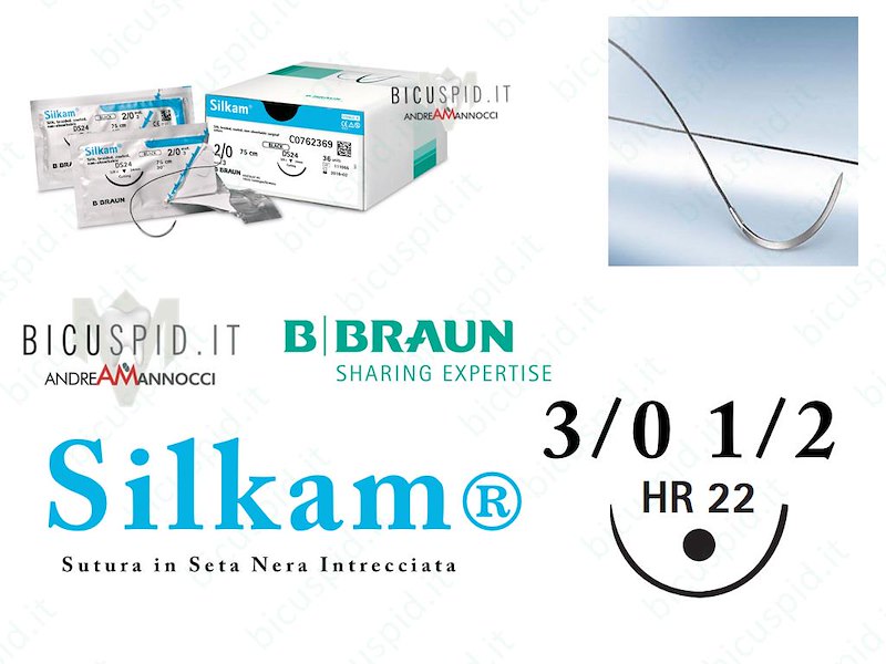 Silkam Nero 3/0 - 1/2 Cerchio - Sutura in Seta naturale, non assorbibile  per la Chirurgia Odontoiatrica