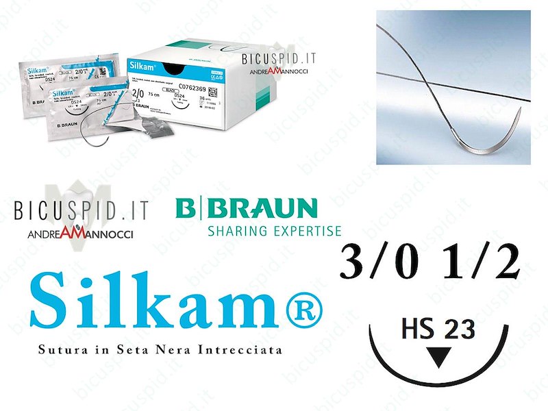 SILKAM NERO 3/0 - 1/2 CERCHIO - Sutura in Seta naturale, non assorbibile 