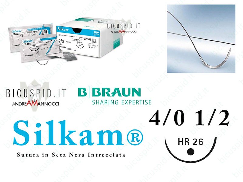 SILKAM NERO 4/0 - 1/2 CERCHIO - Sutura in Seta naturale, non assorbibile 