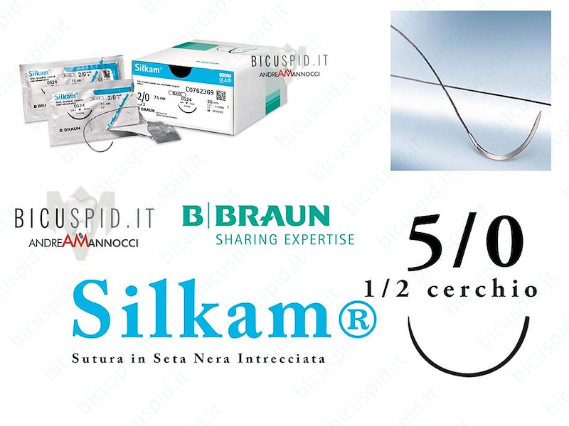 SILKAM NERO 5/0 - 1/2 CERCHIO - Sutura in Seta naturale, non assorbibile 