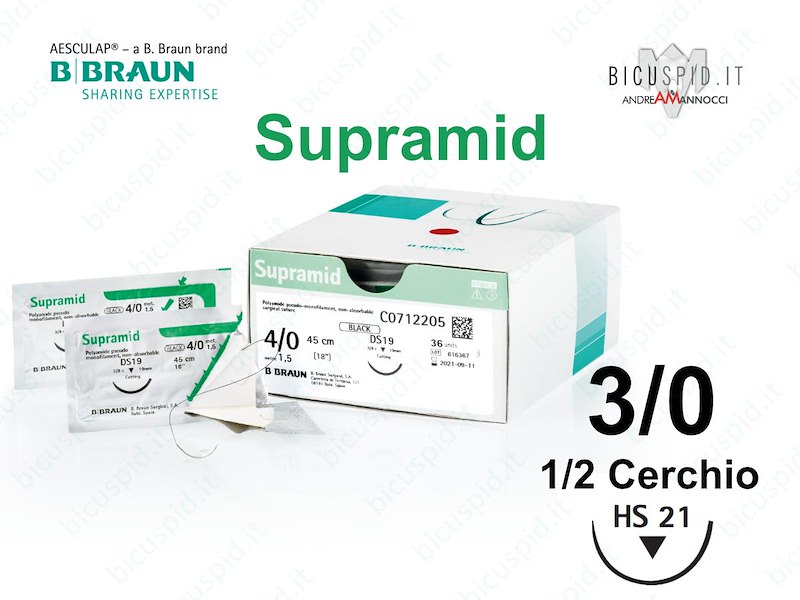 Supramid 3/0 - 1/2 Cerchio - Suture chirurgiche non assorbibili Pseudo Monofilamento BBraun