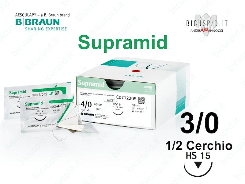 Supramid 3/0 - 1/2 Cerchio - Suture chirurgiche non assorbibili Pseudo Monofilamento BBraun
