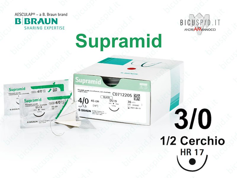 Supramid 3/0 - 1/2 Cerchio - Suture chirurgiche non assorbibili Pseudo Monofilamento BBraun