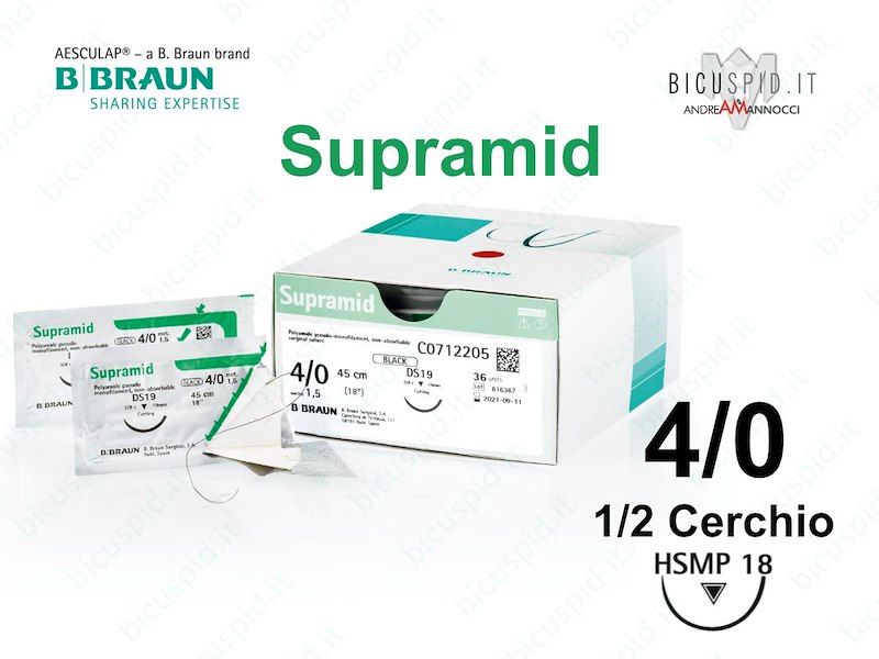 Supramid 4/0 - 1/2 Cerchio - Suture Chirurgiche non Assorbibili Pseudo - Monofilamento