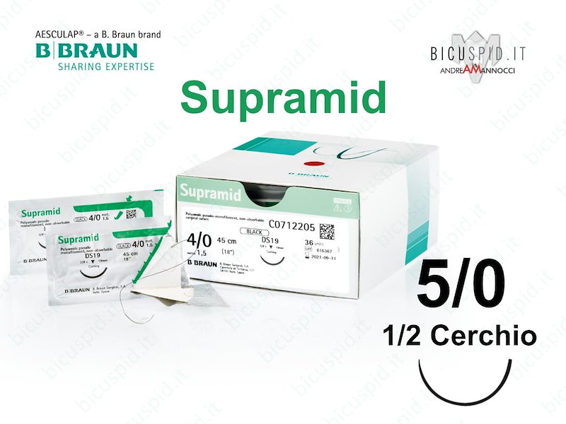 Supramid 5/0 - 1/2 Cerchio - Suture Chirurgiche non Assorbibili Pseudo Monofilamento