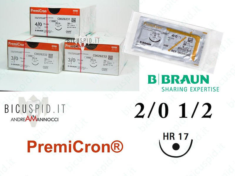 Premicron 2/0 - 1/2 Cerchio - Suture Chirurgiche Intrecciate non Assorbibili in Poliestere 