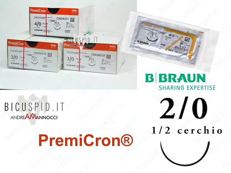 Premicron 2/0 - 1/2 CERCHIO - Suture chirurgiche intreciate non assorbibili in poliestere 