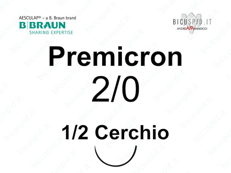 Premicron 2/0 - 1/2 Cerchio - Suture Chirurgiche Intrecciate non Assorbibili in Poliestere 