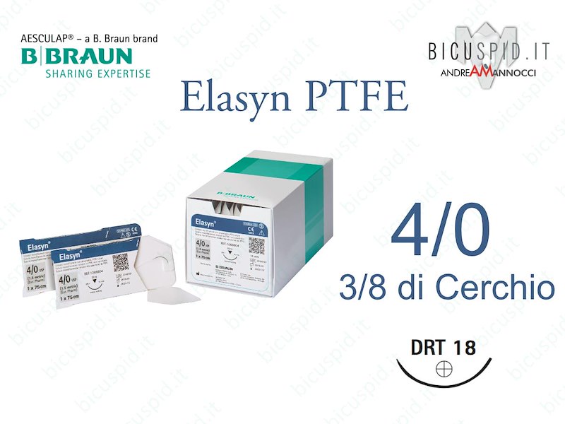 Elasyn 4/0 - 3/8 di Cerchio Suture Chirurgiche in PTFE Monofilamento BBraun