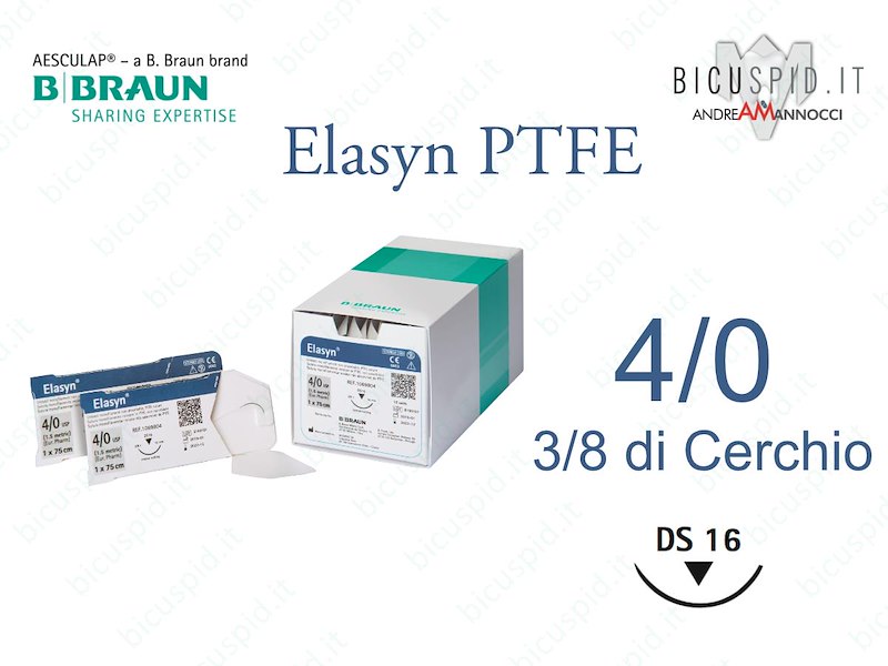 Elasyn 4/0 - 3/8 di Cerchio Suture Chirurgiche in PTFE Monofilamento BBraun